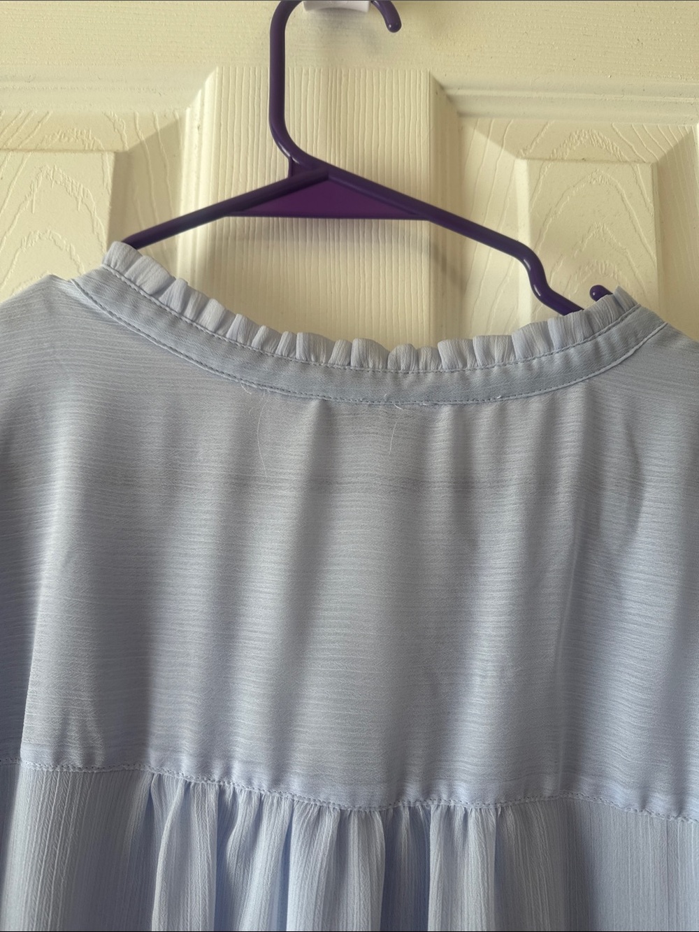 Nine West Pale Blue Ruffled V-Neck Button Blouse - Picture 7 of 9